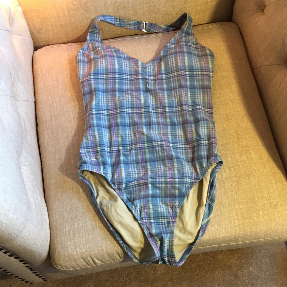 Speedo one piece checkered low cut and back swim